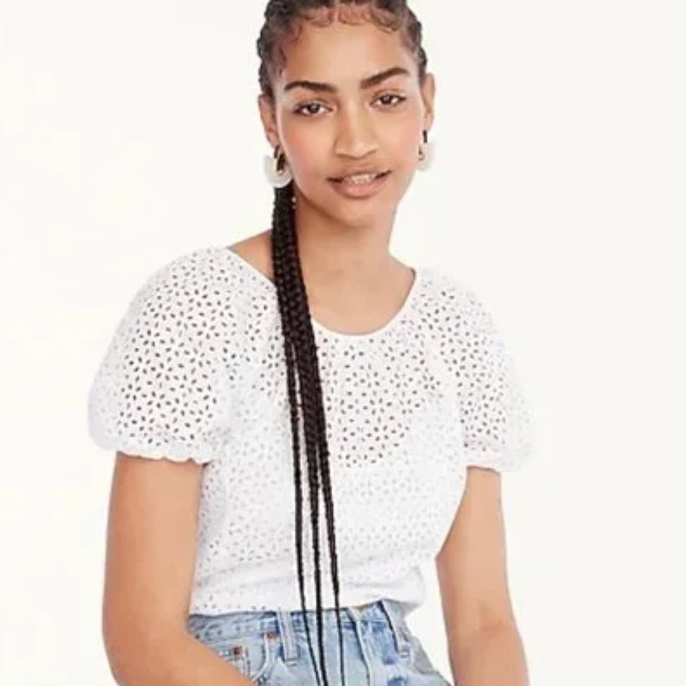 J Crew Puff Sleeve Open Eyelet Top Size 12